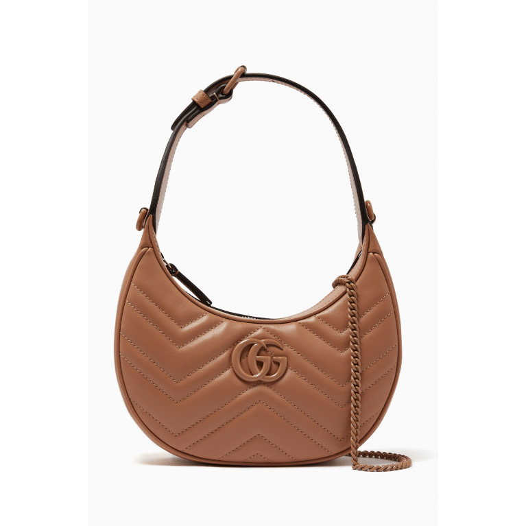Gucci - Mini GG Tonal Marmont Half-moon Bag in Matelassé Leather