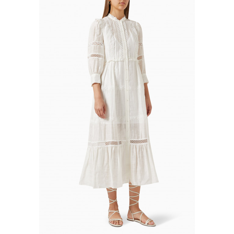 Sandro - Opale Lace-trimmed Midi Dress in Linen-blend