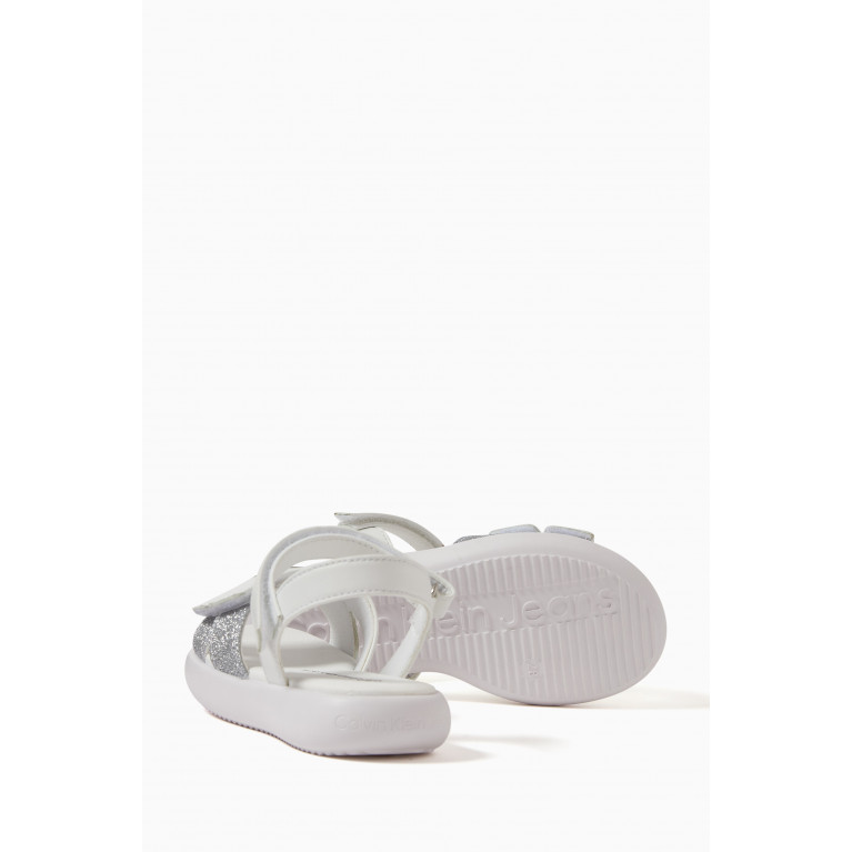 Calvin Klein - Glitter Logo Velcro Sandals in Faux Leather