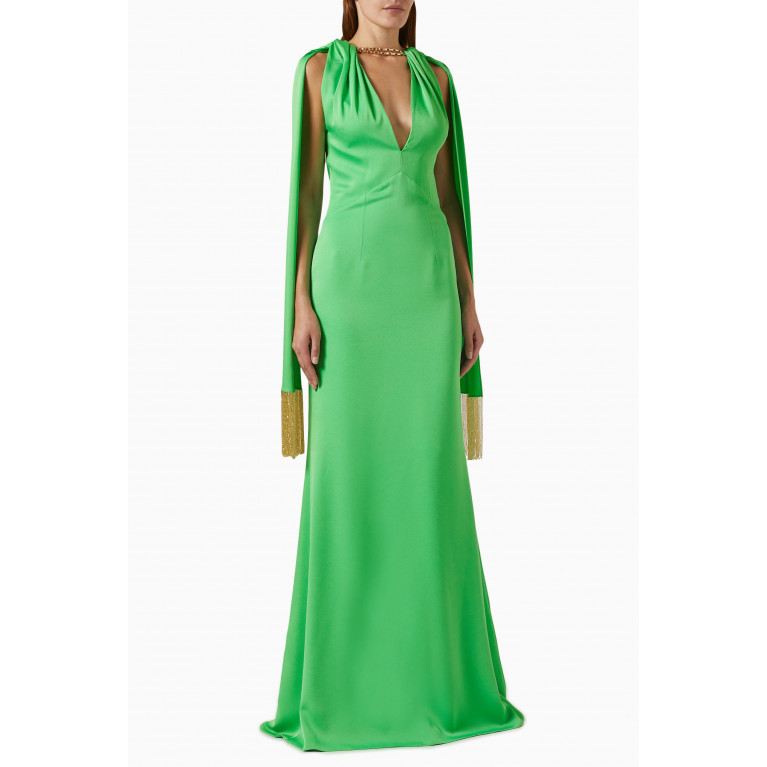 Özgür Masur - Chain-trim Shawl Dress in Shiny Crepe