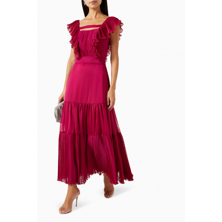 NASS - Pleated Maxi Dress in Shiny Organza Red