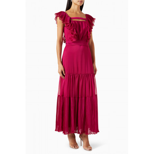 NASS - Pleated Maxi Dress in Shiny Organza Red