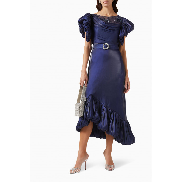 NASS - Embellished Bubble-hem Midi Dress Blue