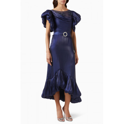 NASS - Embellished Bubble-hem Midi Dress Blue
