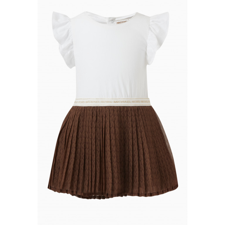 Michael Kors Kids - Ruffled Logo-tape Dress in Cotton & Polyester Brown