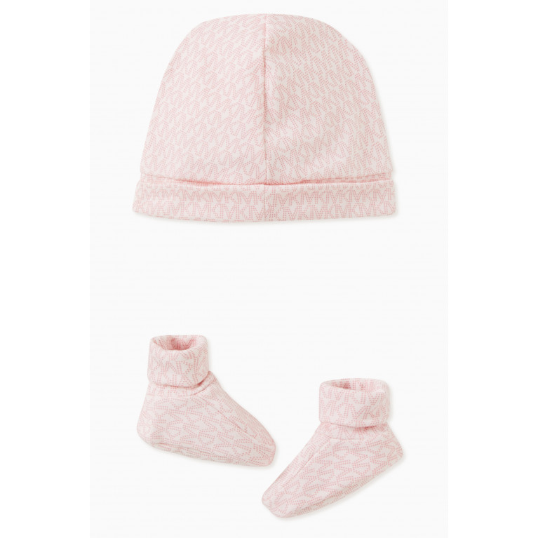 Michael Kors Kids - Monogram Logo Print Beanie and Boots, Set of Two Pink