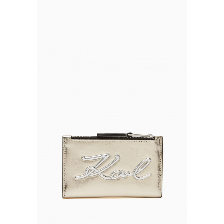 Karl Lagerfeld - Small K/Signature Metallic Card Holder in Bovine Leather