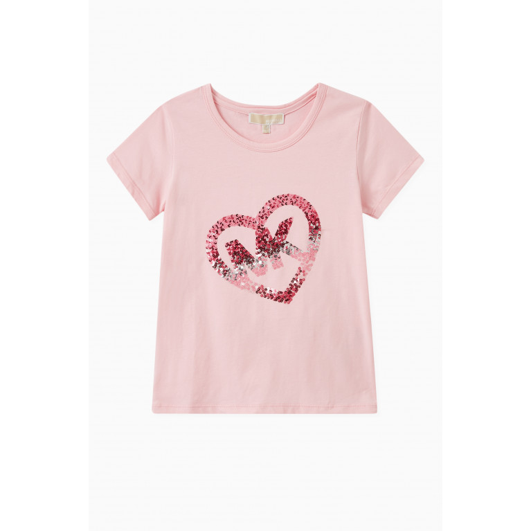 Michael Kors Kids - Sequined Logo T-shirt in Cotton Pink