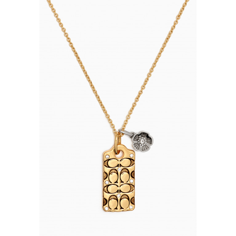 Coach - Quilted C Tag Pendant Necklace in Metal