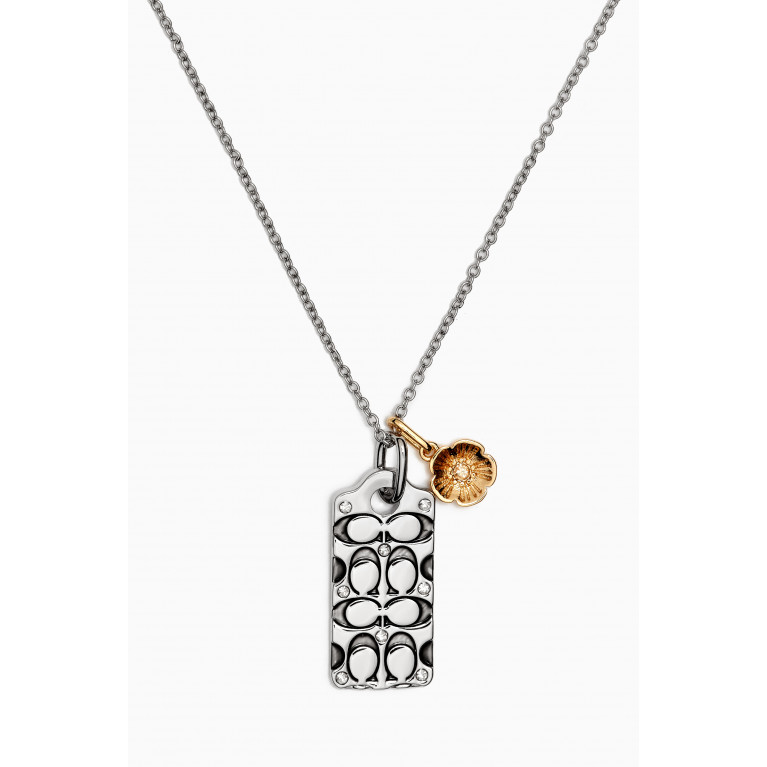 Coach - Quilted C Tag Pendant Necklace in Metal