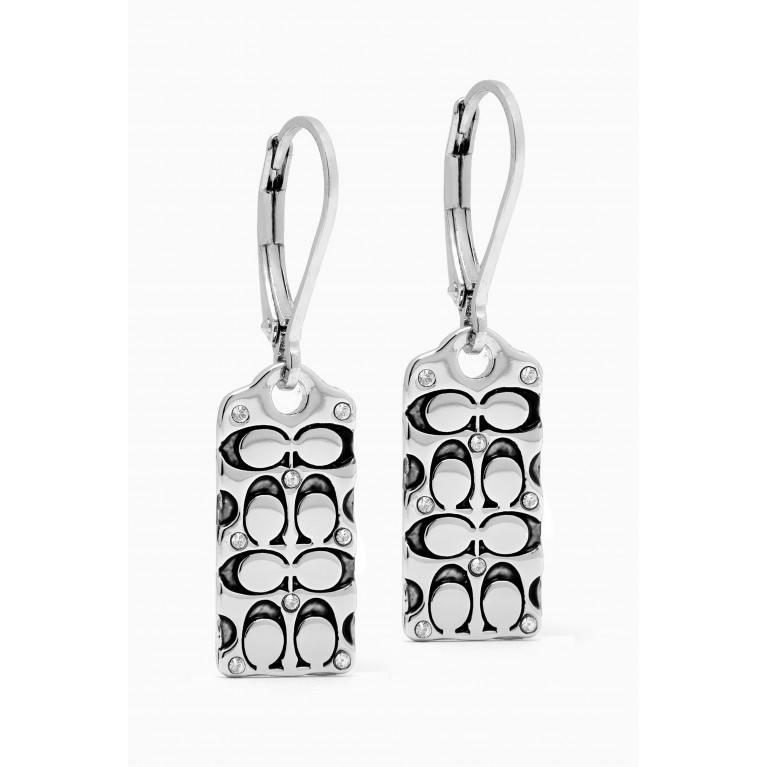 Coach - Quilted C Tag Drop Earrings in Metal