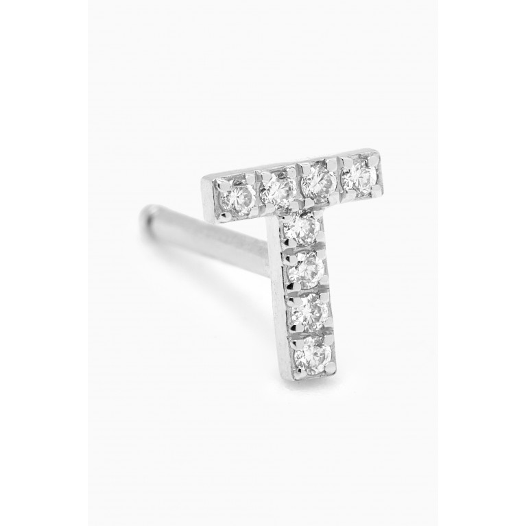Fergus James - T Letter Diamond Single Stud Earring in 18kt White Gold