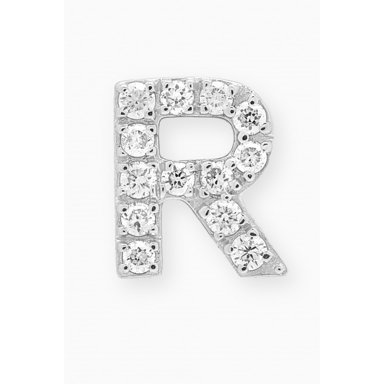 Fergus James - R Letter Diamond Single Stud Earring in 18kt White Gold