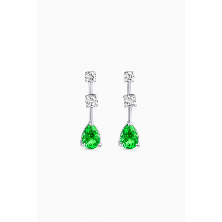 Fergus James - Emerald & Diamond Drop Earrings in 18kt White Gold