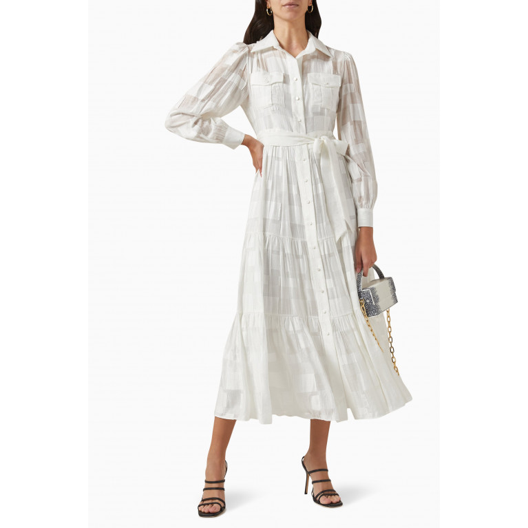 Serpil - Belted Midi Dress in Jacquard White
