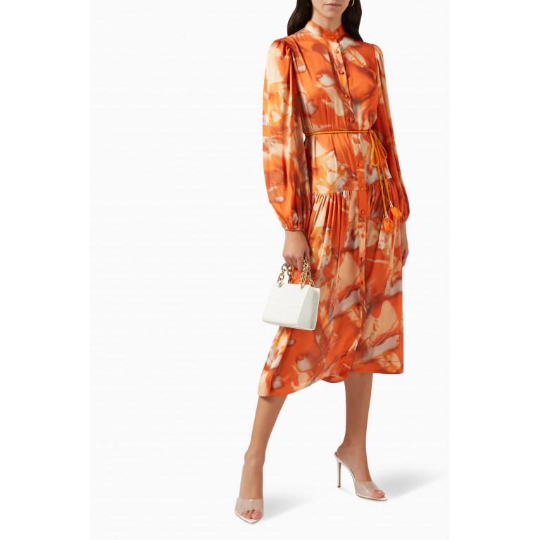Serpil - Floral-print Midi Dress in Crepe Orange