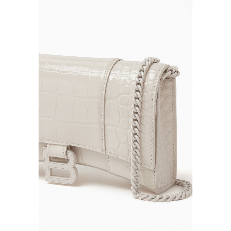 Balenciaga - Hourglass Wallet on Chain in Varnished Crocodile-embossed Calfskin