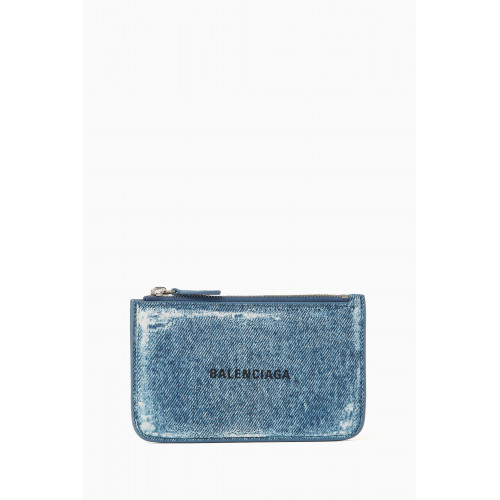 Balenciaga - Cash Large Long Coin & Card Holder in Denim-printed Nappa Lambskin
