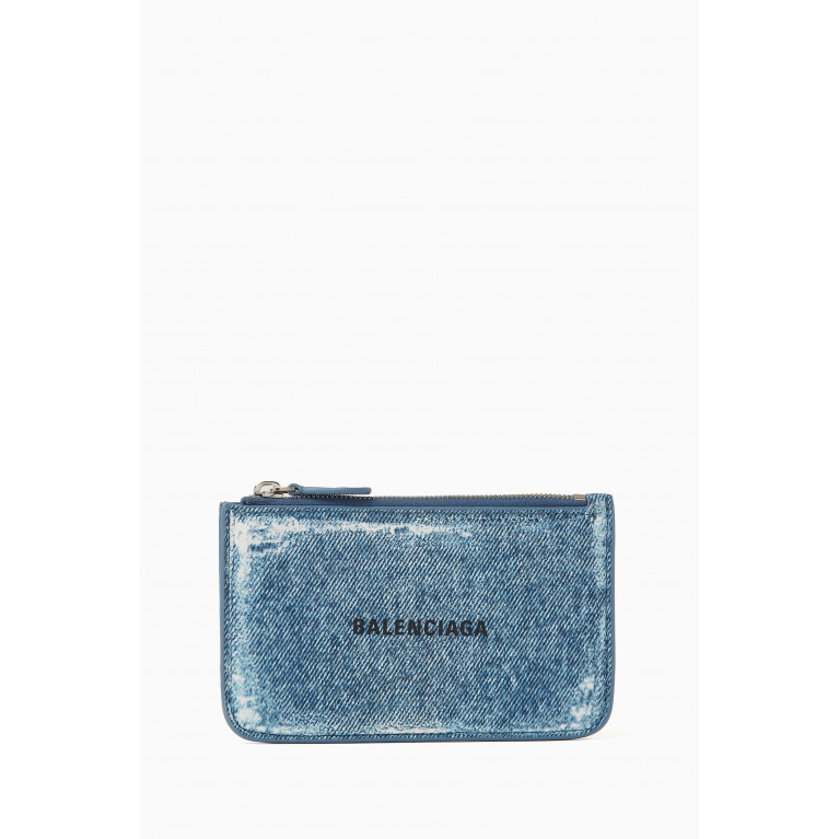 Balenciaga - Cash Large Long Coin & Card Holder in Denim-printed Nappa Lambskin