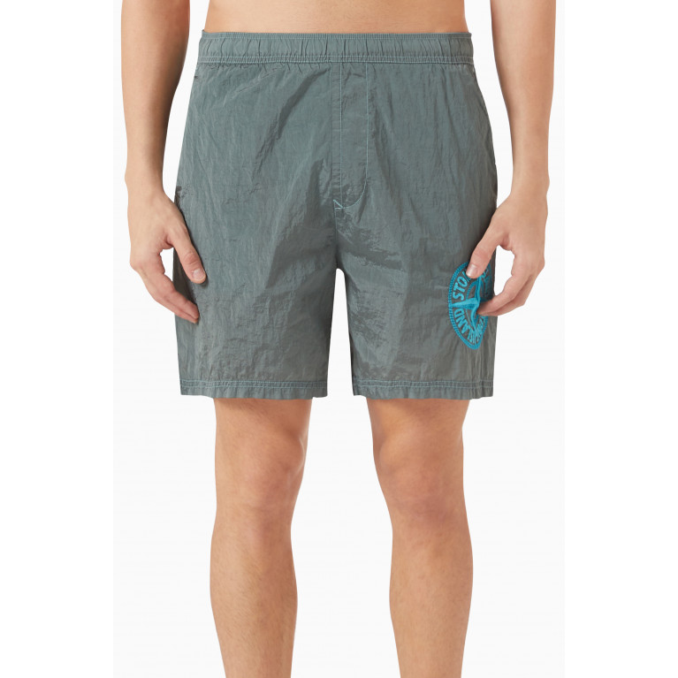 Stone Island - Stitches Five Embroidered Swim Shorts in ECONYL® Blue