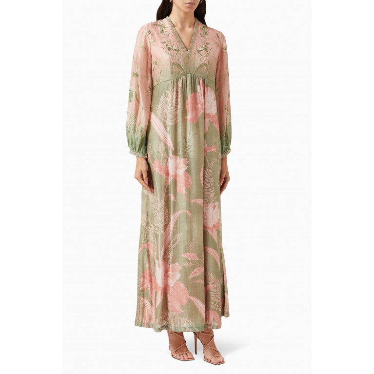 Anita Dongre - V-neck Floral-print Kaftan in Cotton-silk