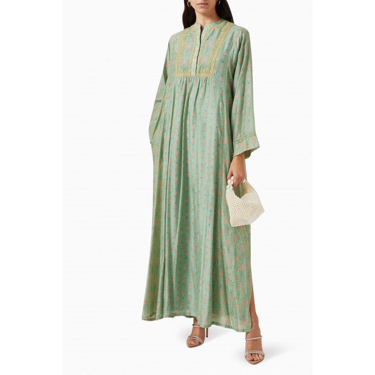 Anita Dongre - Embroidered Floral-print Kaftan in Cotton-silk