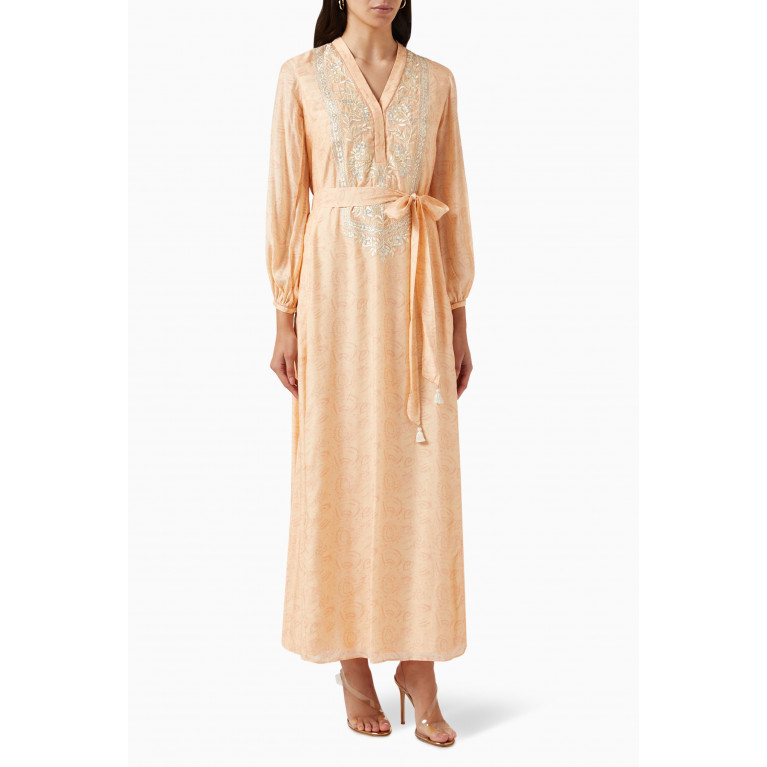 Anita Dongre - Embroidered Maxi Dress in Silk Neutral