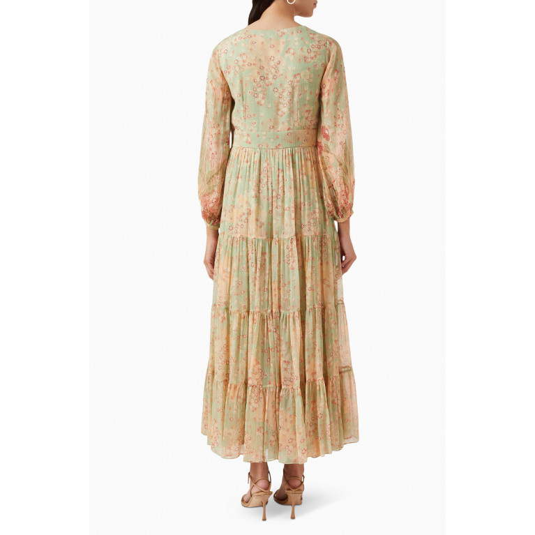 Anita Dongre - Floral-print Midi Dress in Chiffon Green