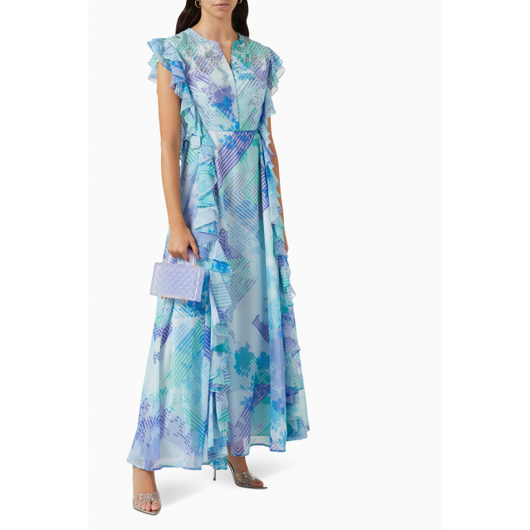 Kalico - Vineyard Ruffled Maxi Dress in Chiffon & Organza Blue