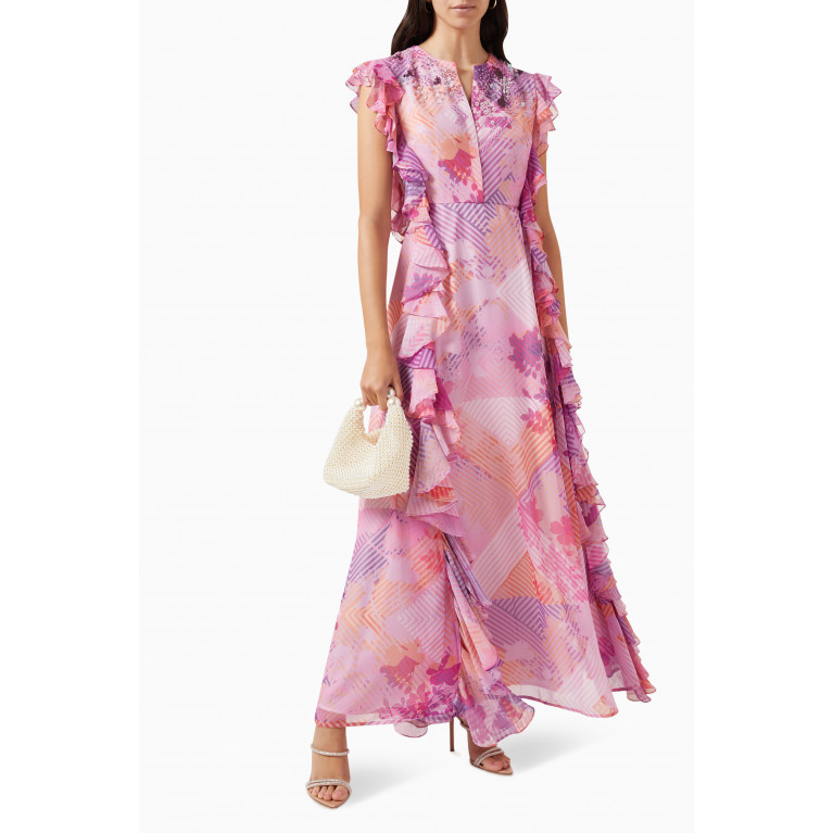 Kalico - Vineyard Ruffled Maxi Dress in Chiffon & Organza Pink