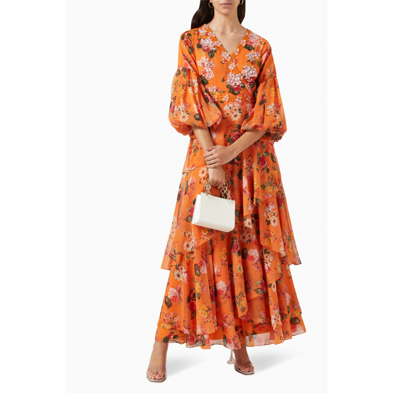 Kalico - Venus Floral-print Ruffled Maxi Dress in Chiffon