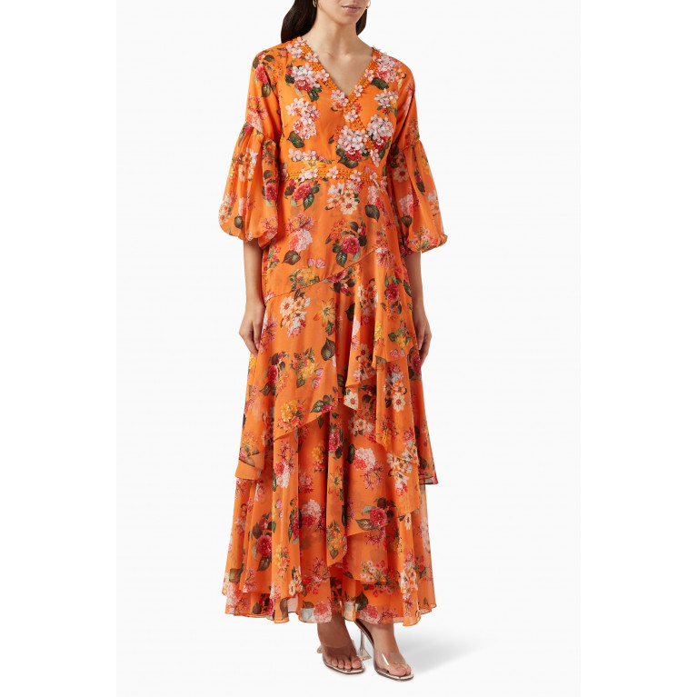 Kalico - Venus Floral-print Ruffled Maxi Dress in Chiffon