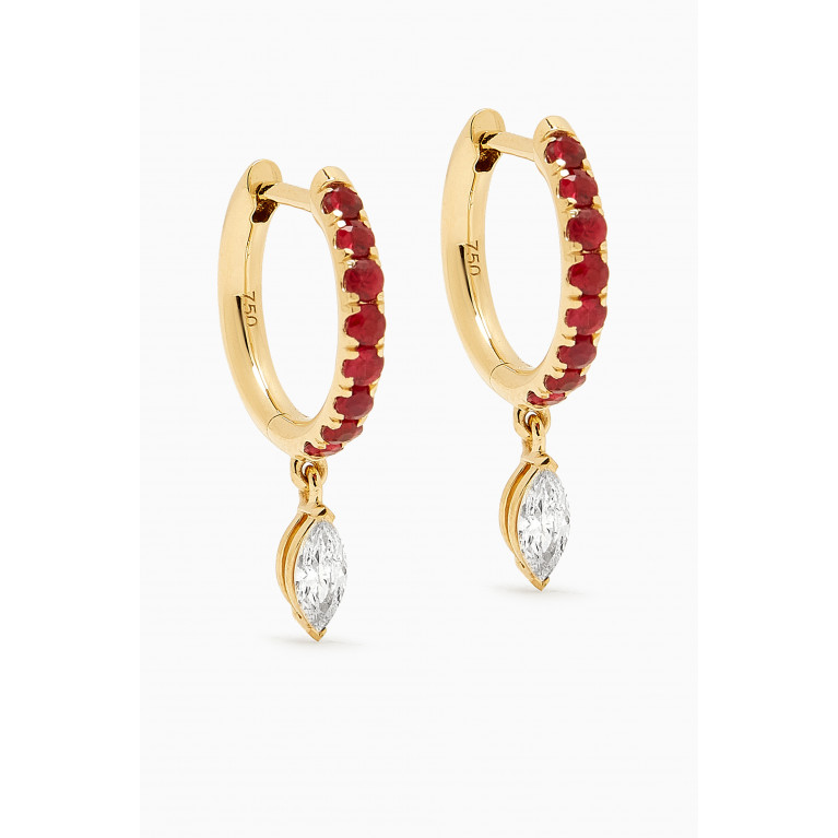 Fergus James - Marquise Diamond & Ruby Hoop Earrings in 18kt Gold