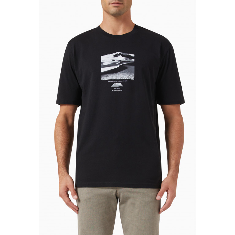 Selected Homme - Graphic Print T-shirt in Cotton Black