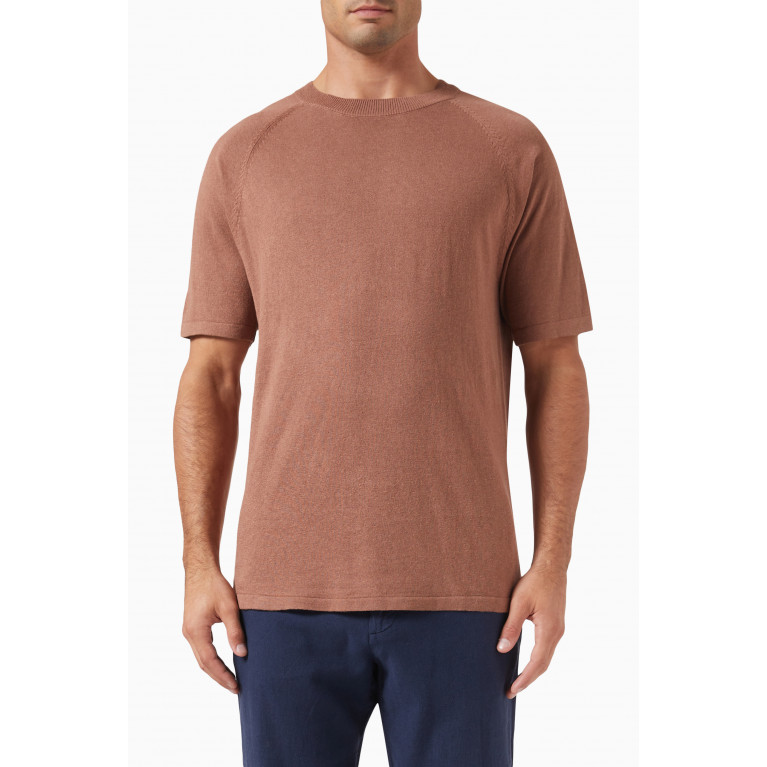 Selected Homme - T-shirt in Linen-cotton Blend Knit Brown
