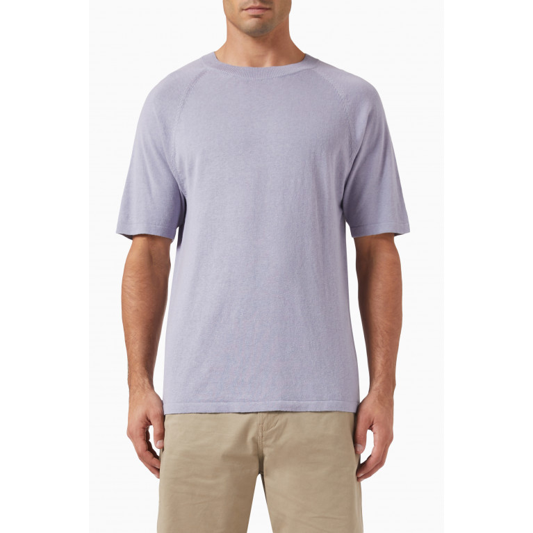 Selected Homme - T-shirt in Linen-cotton Blend Knit Purple