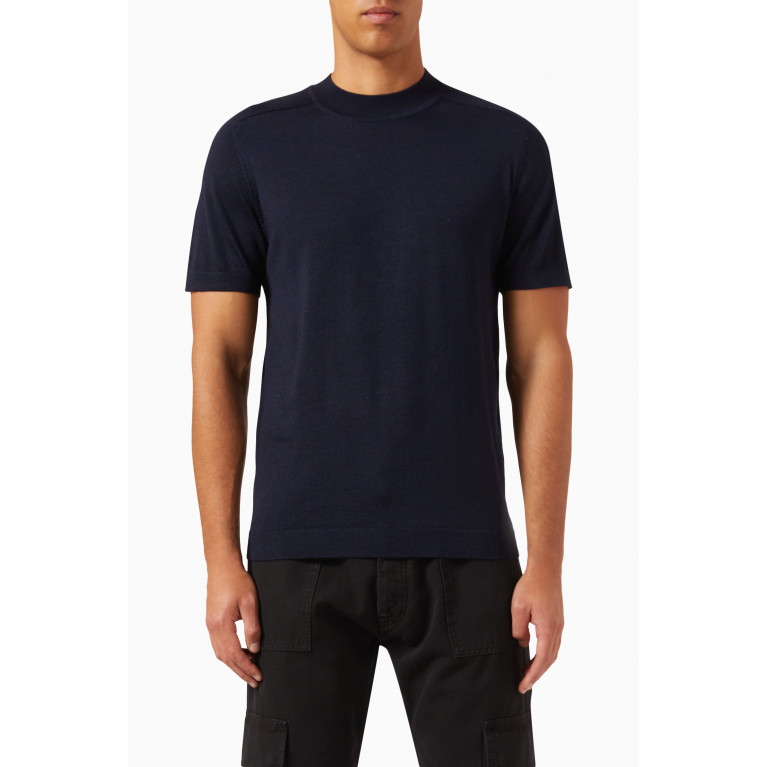 Selected Homme - T-shirt in Merino Wool Blend Knit Blue