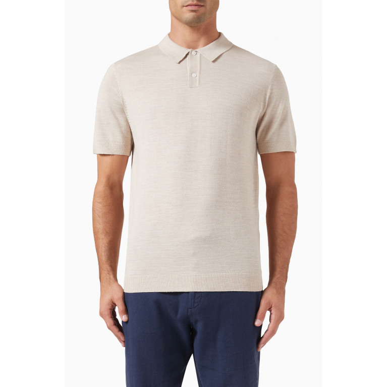 Selected Homme - Polo Shirt in Merino Wool Blend Knit Neutral