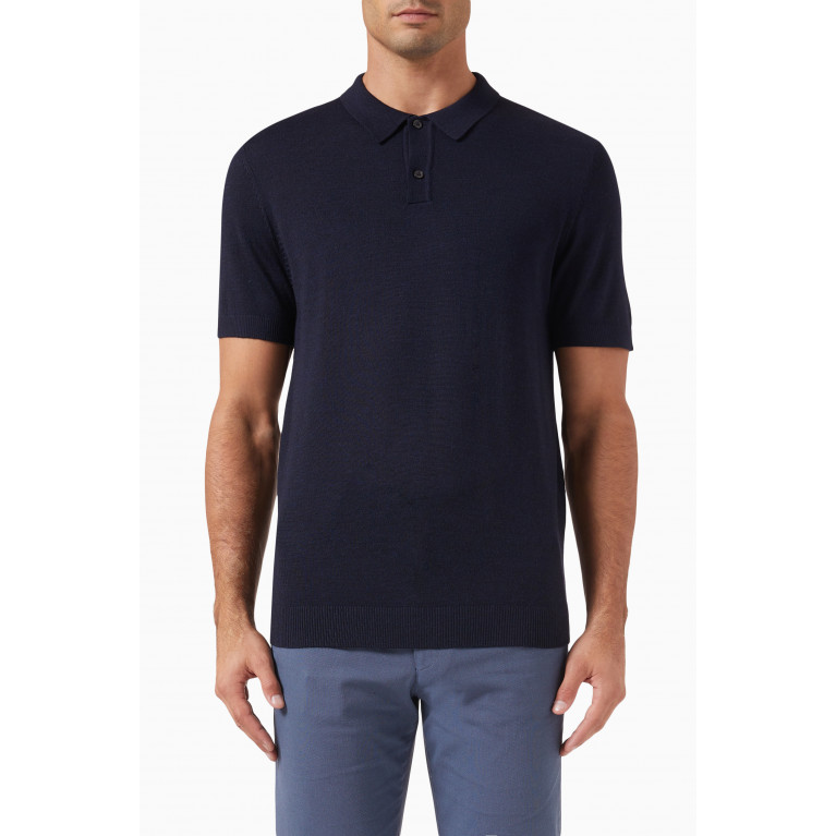 Selected Homme - Polo Shirt in Merino Wool Blend Knit Blue