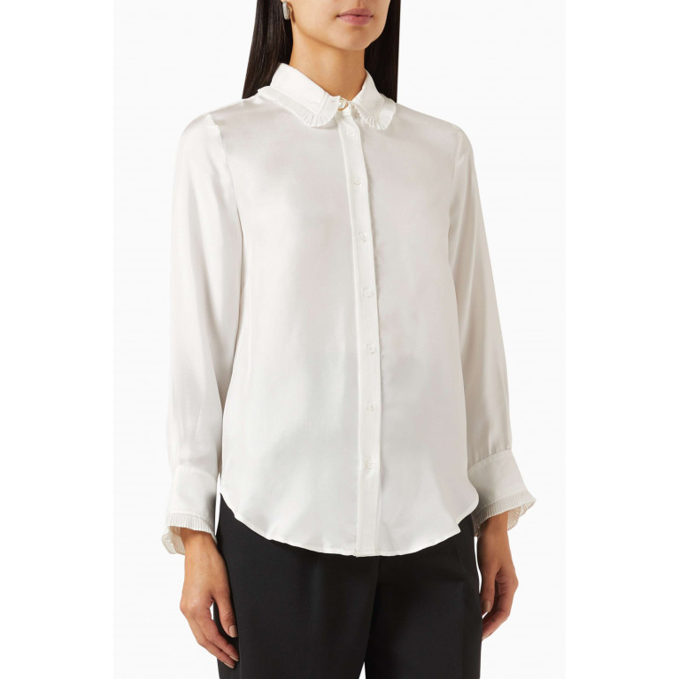 Sandro - Pleated Trim Shirt in Silk White