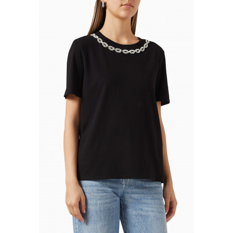 Sandro - Jeweled Collar T-shirt in Organic Jersey