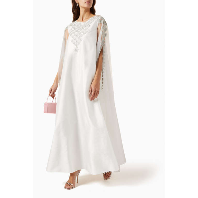 Vione - Marquee Cape Dress in Silk Taffeta & Tulle White