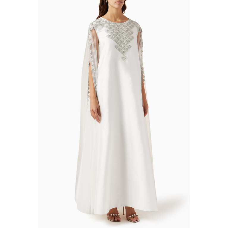 Vione - Marquee Cape Dress in Silk Taffeta & Tulle White