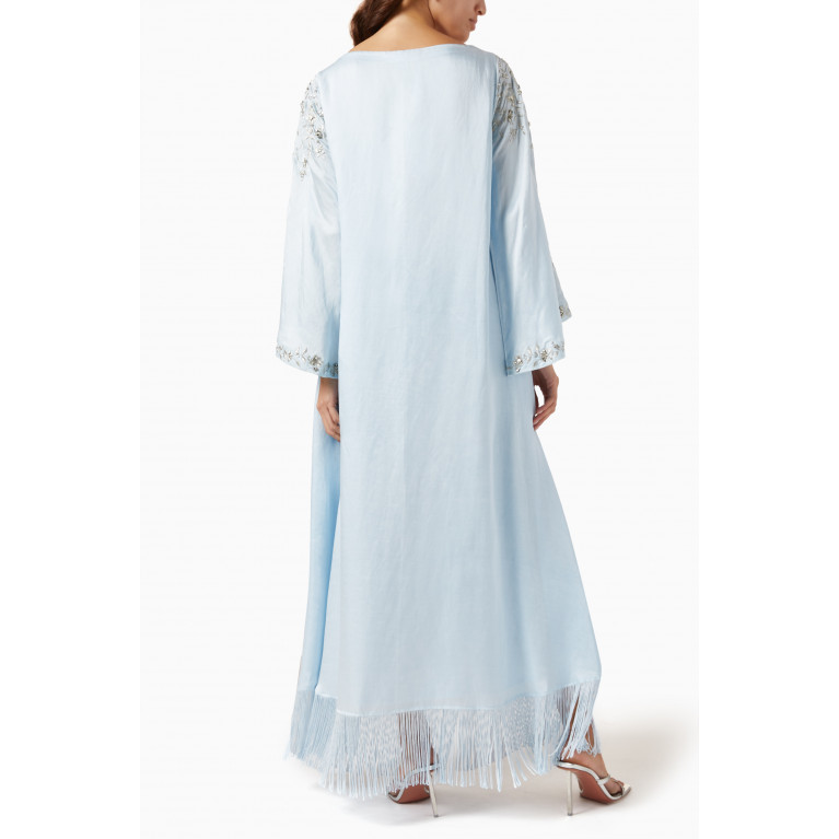 Vione - Silvia Sequinned Dress in Satin Linen Blue