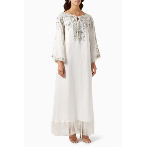 Vione - Silvia Sequinned Dress in Satin Linen White