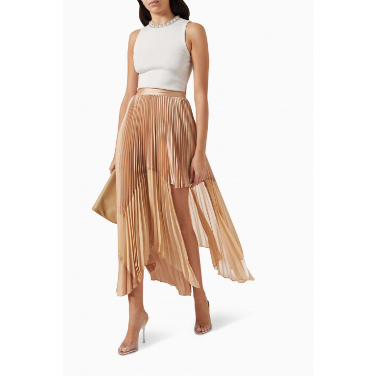 Alice + Olivia - Fraley Sunburst Pleated Asymmetrical Skirt in Satin
