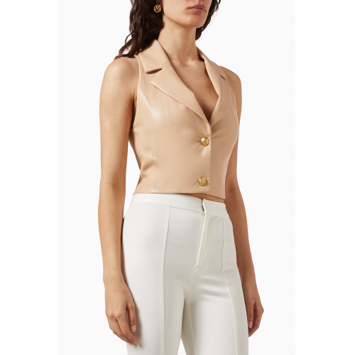 Alice + Olivia - Meri Cropped Double Breasted Blazer in Faux Leather