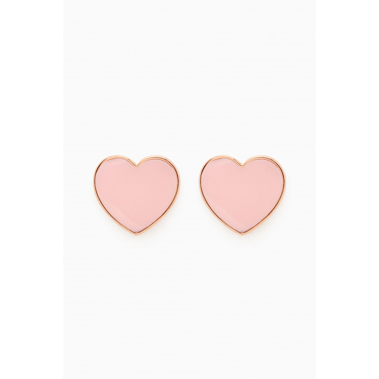 Arkay - Large Heart Enamel Stud Earrings in 18kt Rose Gold