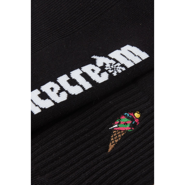 Ice Cream - Cone Man Ribbed Sport Socks in Cotton Blend Black