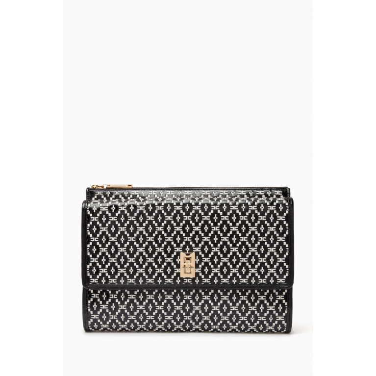 Elisabetta Franchi - Large Embroidered Pouch Bag in Faux Leather Black
